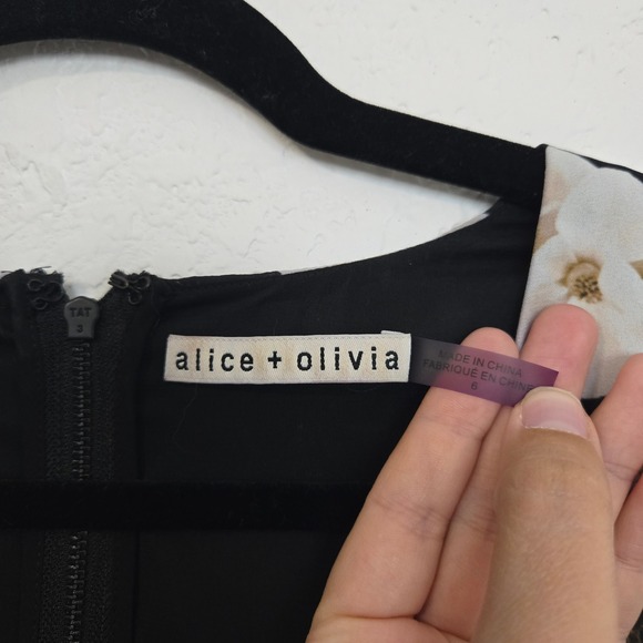 Alice + Olivia 6 Kye Floral Ruffle Midi Dress Black White Flowers Party Cocktail - Picture 10 of 11